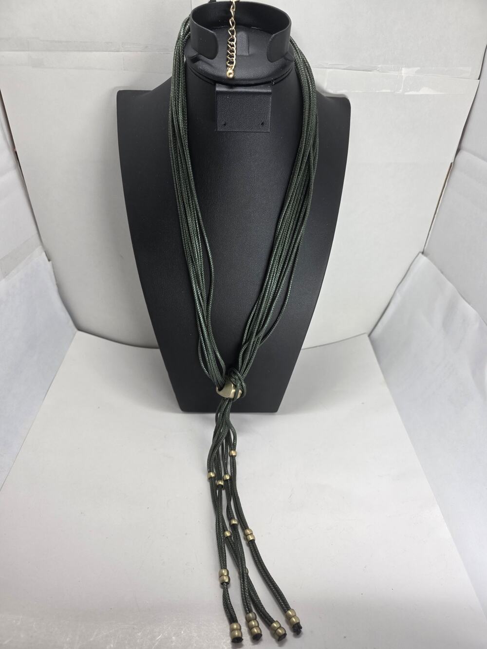 Chico's Vintage Green Multi Strand  Corded Tassel Necklace